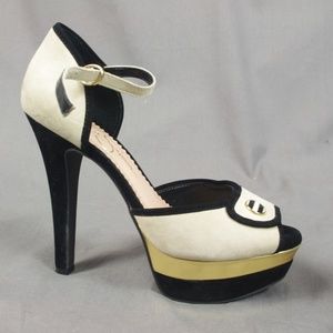 Jessica Simpson Black Cream Gold High Heel Shoes